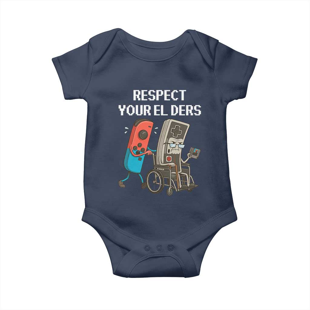 Respect Your Elders Retro Gaming Meme Baby Onesie Funny Gamer Controller 80s - Wonder Print Shop