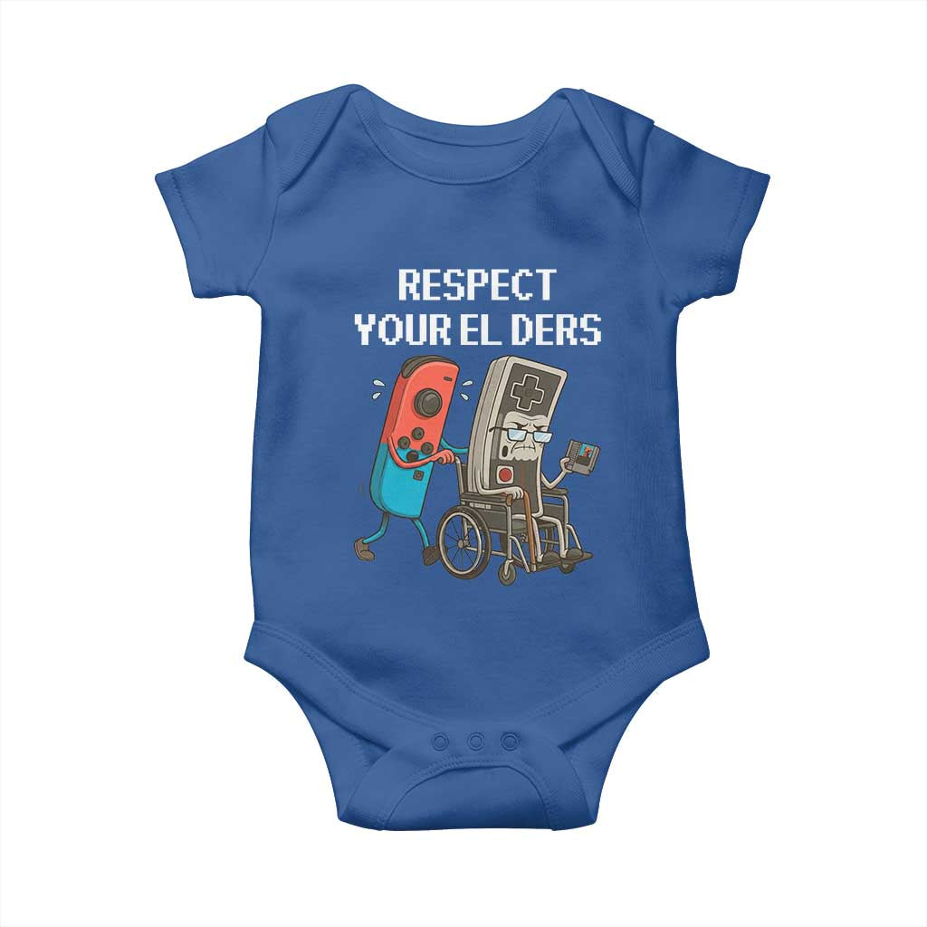 Respect Your Elders Retro Gaming Meme Baby Onesie Funny Gamer Controller 80s - Wonder Print Shop