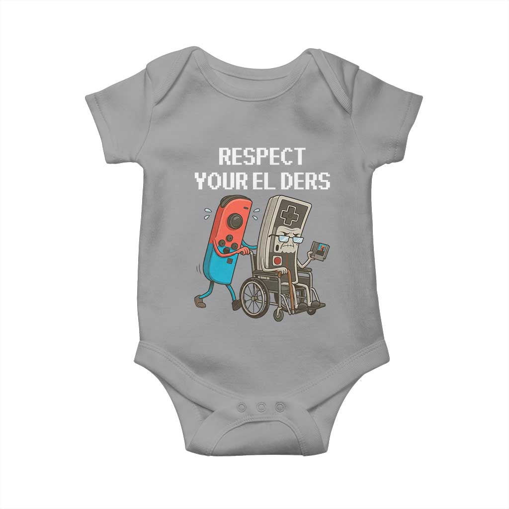 Respect Your Elders Retro Gaming Meme Baby Onesie Funny Gamer Controller 80s - Wonder Print Shop