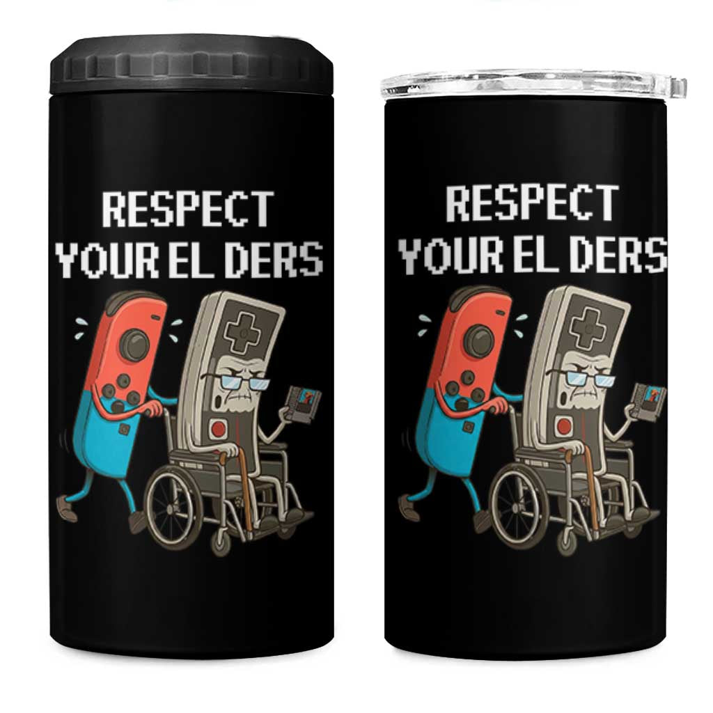 Respect Your Elders Retro Gaming Meme 4 in 1 Can Cooler Tumbler Funny Gamer Controller 80s - Wonder Print Shop