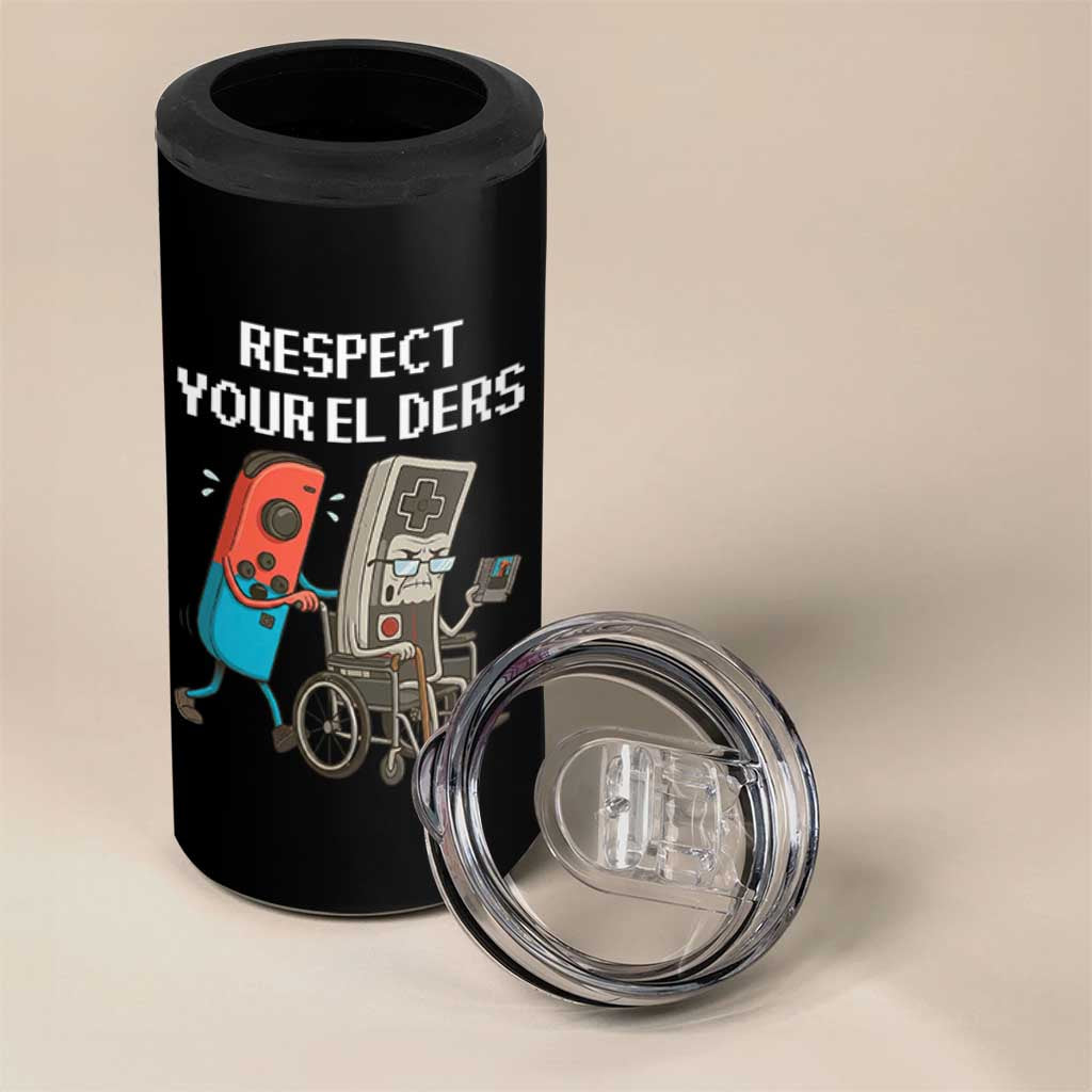Respect Your Elders Retro Gaming Meme 4 in 1 Can Cooler Tumbler Funny Gamer Controller 80s - Wonder Print Shop