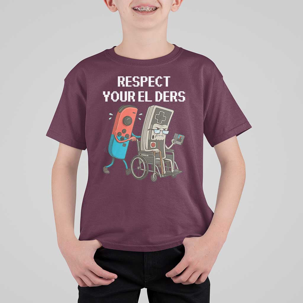 Respect Your Elders Retro Gaming Meme T Shirt For Kid Funny Gamer Controller 80s - Wonder Print Shop
