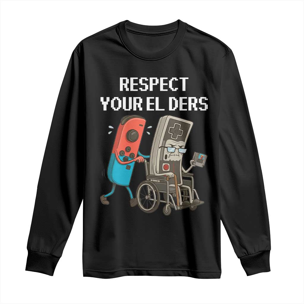 Respect Your Elders Retro Gaming Meme Long Sleeve Shirt Funny Gamer Controller 80s - Wonder Print Shop