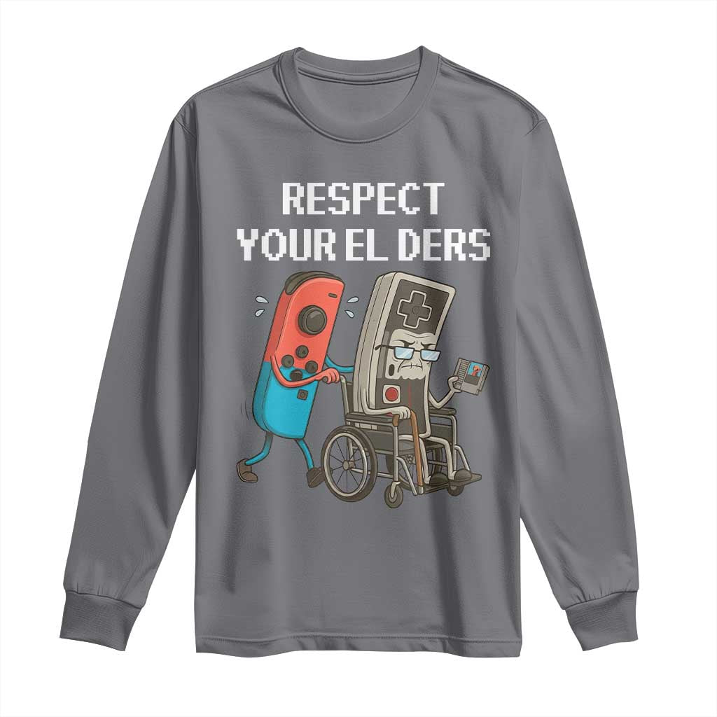 Respect Your Elders Retro Gaming Meme Long Sleeve Shirt Funny Gamer Controller 80s - Wonder Print Shop