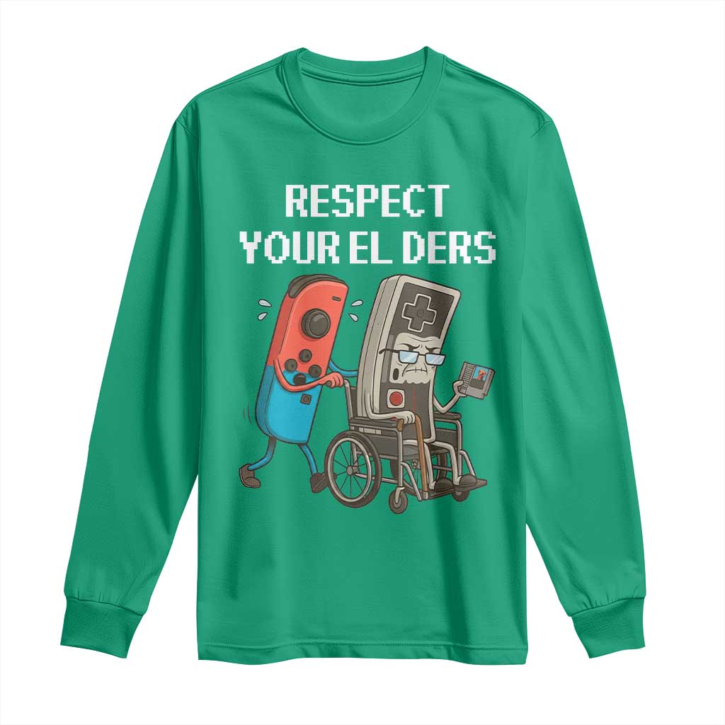 Respect Your Elders Retro Gaming Meme Long Sleeve Shirt Funny Gamer Controller 80s - Wonder Print Shop