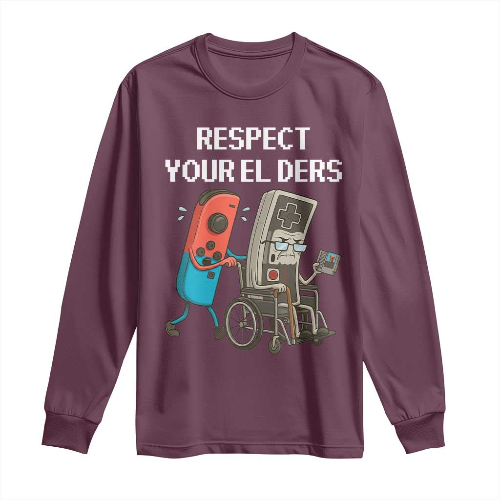 Respect Your Elders Retro Gaming Meme Long Sleeve Shirt Funny Gamer Controller 80s - Wonder Print Shop