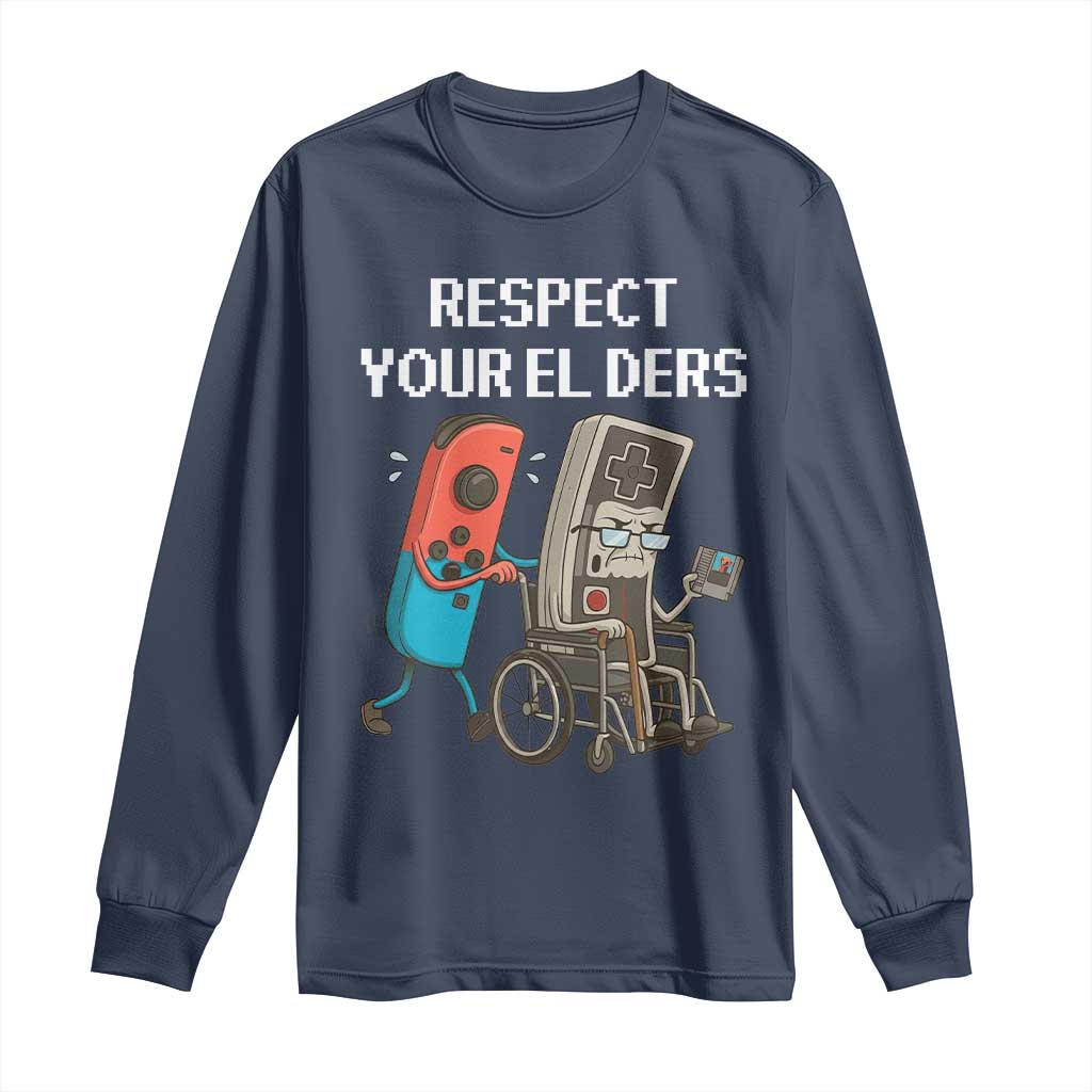 Respect Your Elders Retro Gaming Meme Long Sleeve Shirt Funny Gamer Controller 80s - Wonder Print Shop