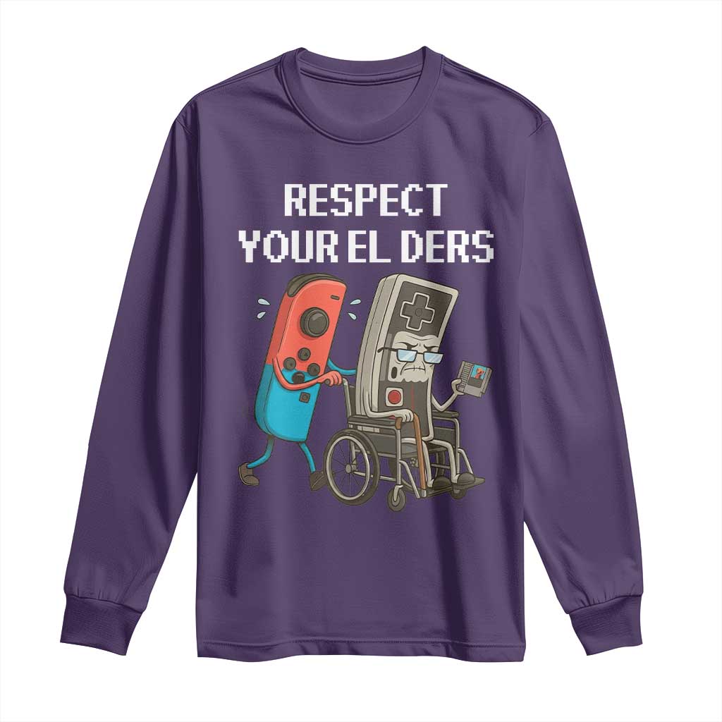 Respect Your Elders Retro Gaming Meme Long Sleeve Shirt Funny Gamer Controller 80s - Wonder Print Shop