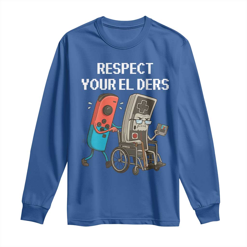 Respect Your Elders Retro Gaming Meme Long Sleeve Shirt Funny Gamer Controller 80s - Wonder Print Shop