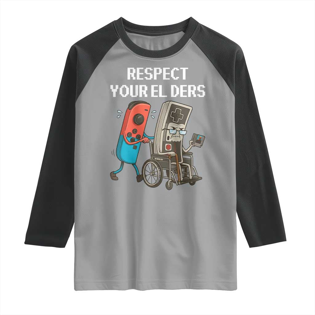 Respect Your Elders Retro Gaming Meme Raglan Shirt Funny Gamer Controller 80s - Wonder Print Shop
