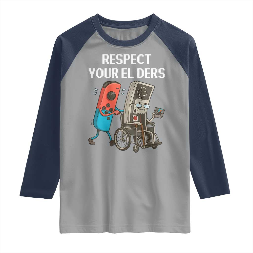 Respect Your Elders Retro Gaming Meme Raglan Shirt Funny Gamer Controller 80s - Wonder Print Shop