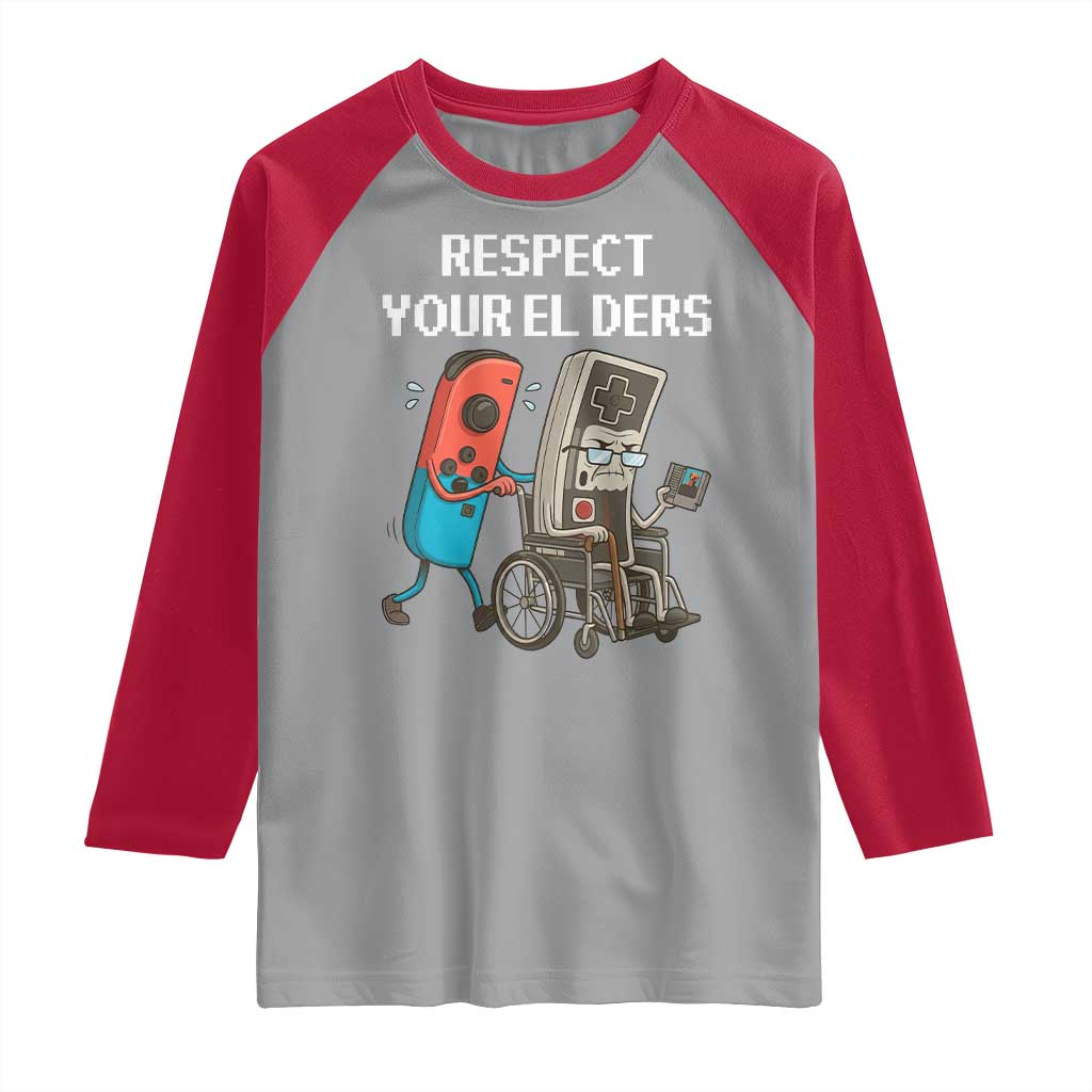 Respect Your Elders Retro Gaming Meme Raglan Shirt Funny Gamer Controller 80s - Wonder Print Shop