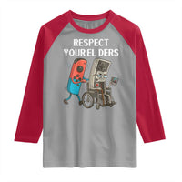 Respect Your Elders Retro Gaming Meme Raglan Shirt Funny Gamer Controller 80s - Wonder Print Shop