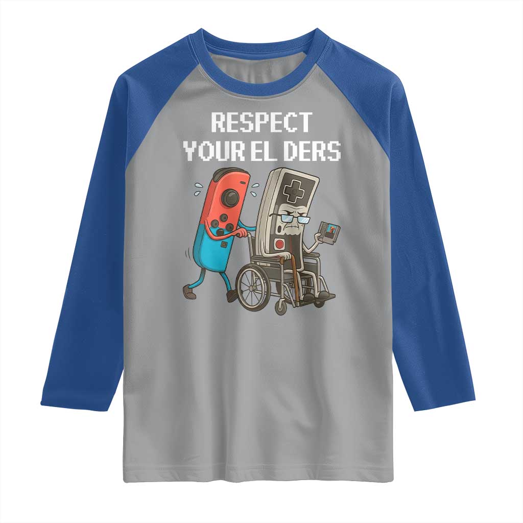 Respect Your Elders Retro Gaming Meme Raglan Shirt Funny Gamer Controller 80s - Wonder Print Shop
