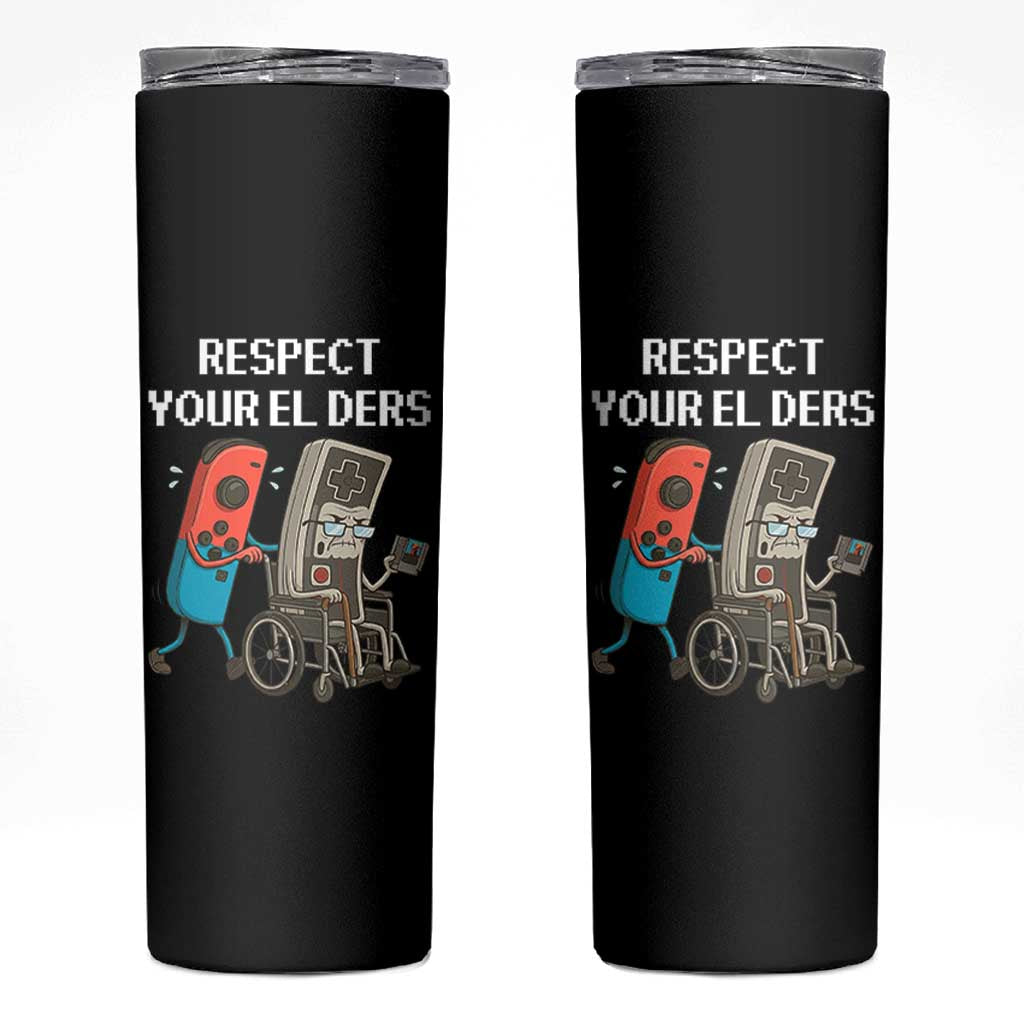 Respect Your Elders Retro Gaming Meme Skinny Tumbler Funny Gamer Controller 80s - Wonder Print Shop