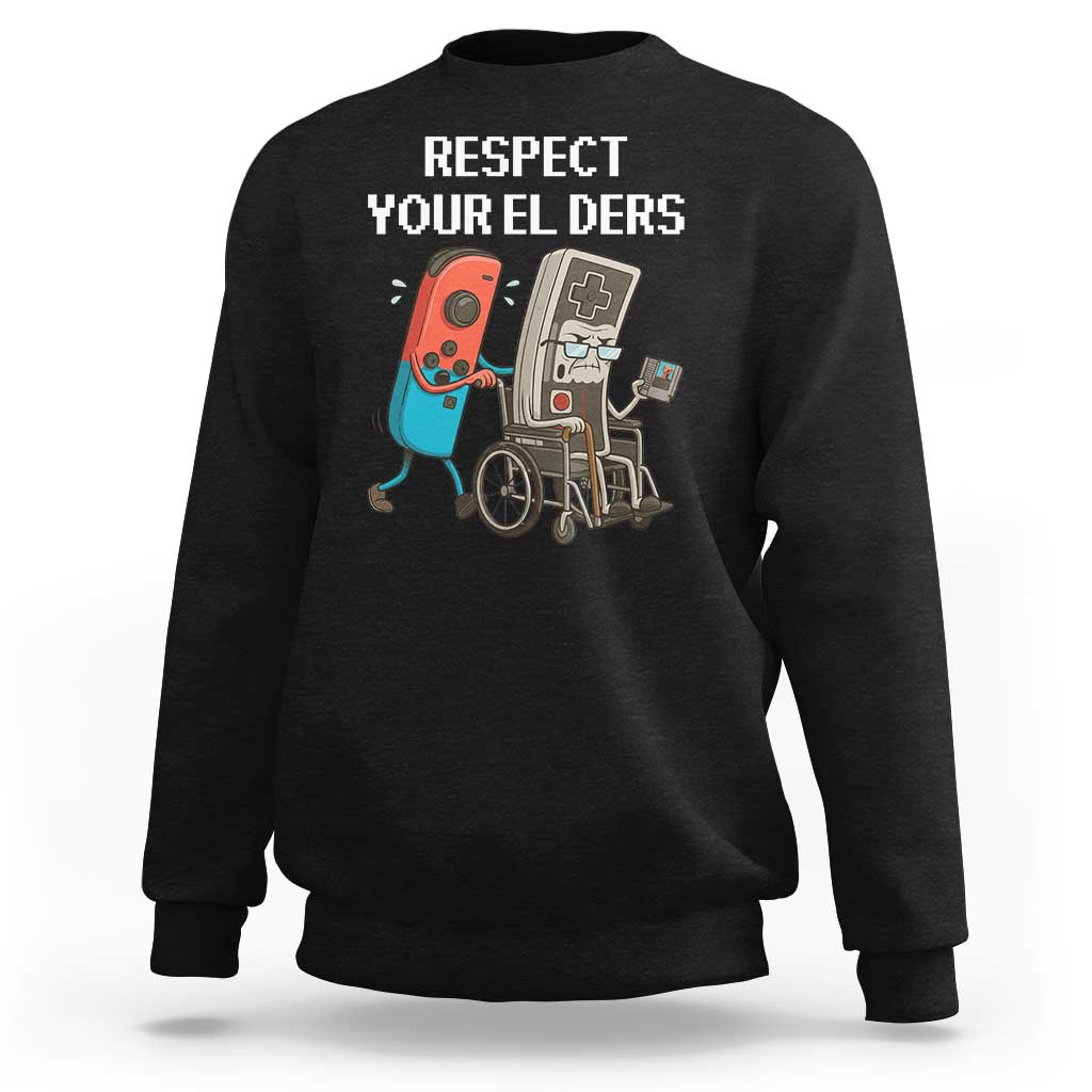 Respect Your Elders Retro Gaming Meme Sweatshirt Funny Gamer Controller 80s - Wonder Print Shop