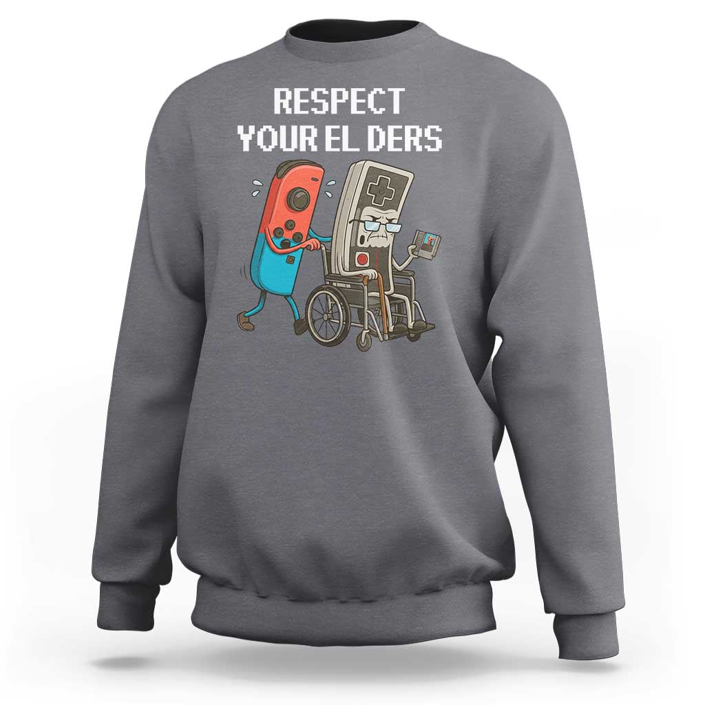 Respect Your Elders Retro Gaming Meme Sweatshirt Funny Gamer Controller 80s - Wonder Print Shop