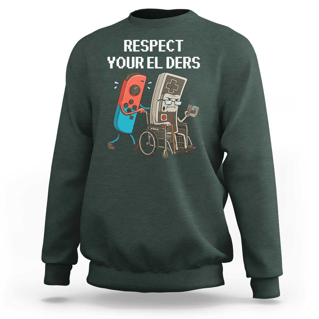 Respect Your Elders Retro Gaming Meme Sweatshirt Funny Gamer Controller 80s - Wonder Print Shop