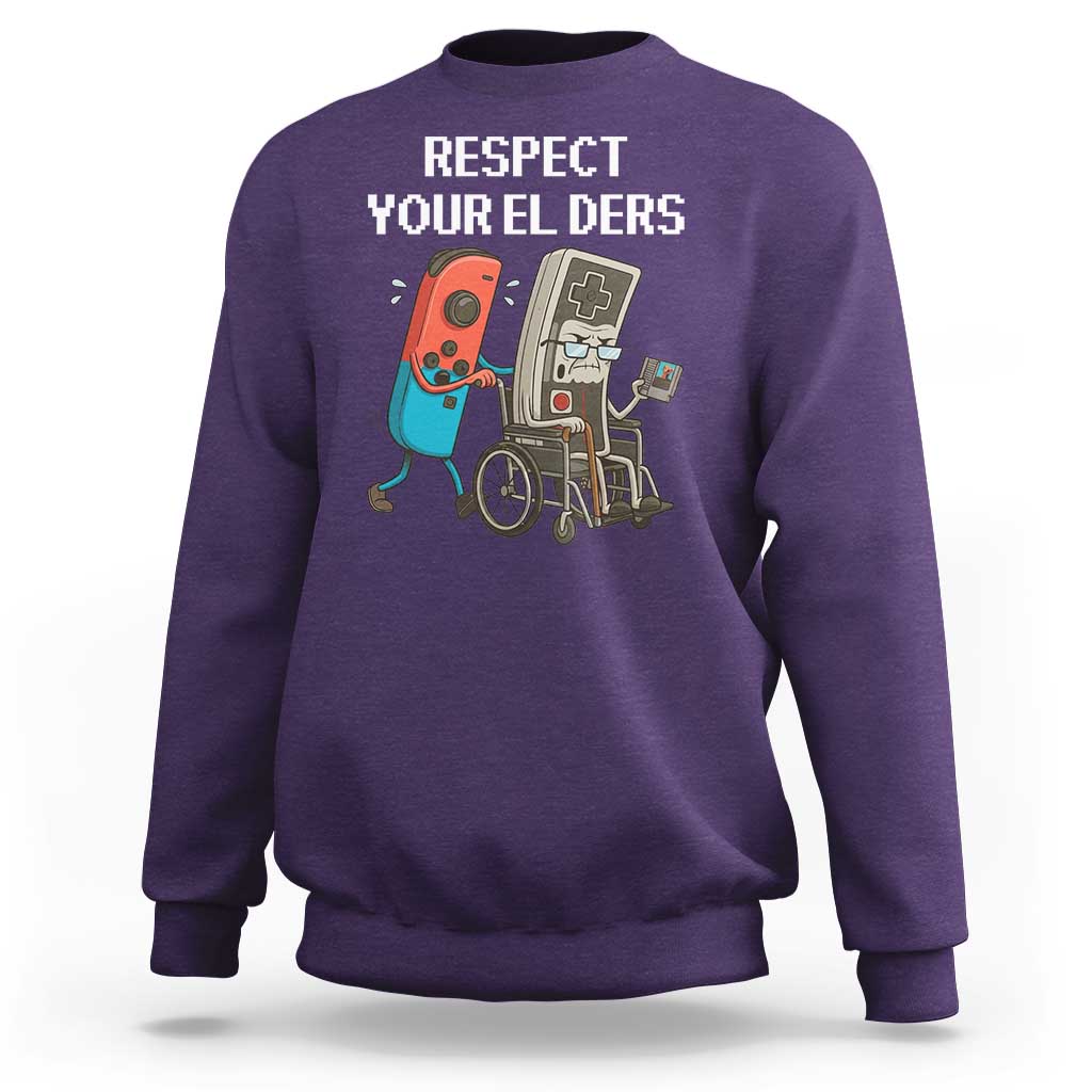 Respect Your Elders Retro Gaming Meme Sweatshirt Funny Gamer Controller 80s - Wonder Print Shop
