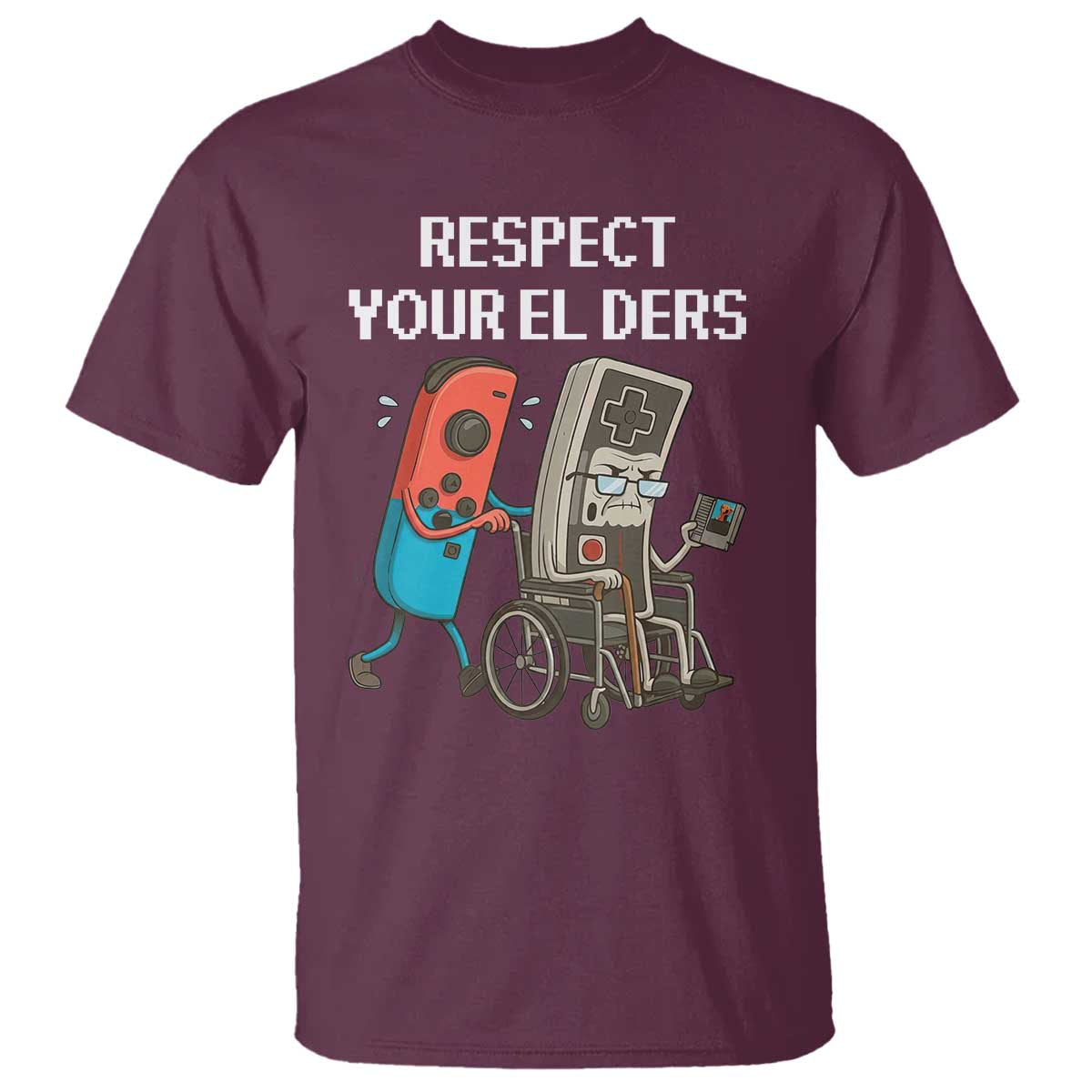 Respect Your Elders Retro Gaming Meme T Shirt Funny Gamer Controller 80s - Wonder Print Shop