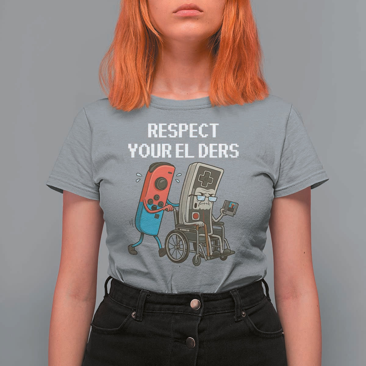 Respect Your Elders Retro Gaming Meme T Shirt For Women Funny Gamer Controller 80s - Wonder Print Shop