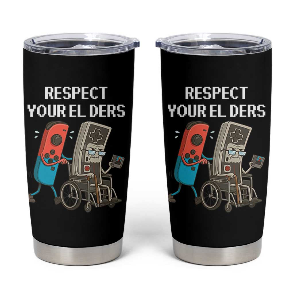 Respect Your Elders Retro Gaming Meme Tumbler Cup Funny Gamer Controller 80s - Wonder Print Shop