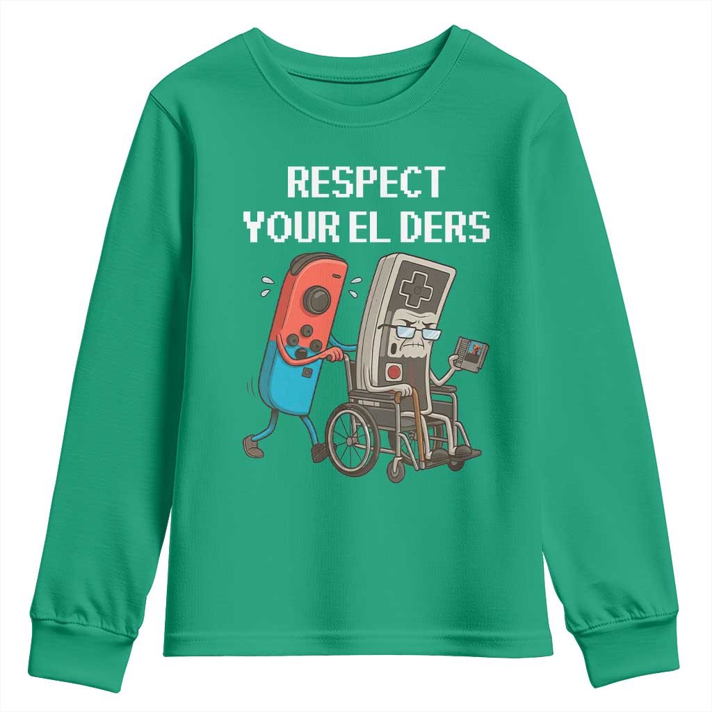 Respect Your Elders Retro Gaming Meme Youth Sweatshirt Funny Gamer Controller 80s - Wonder Print Shop