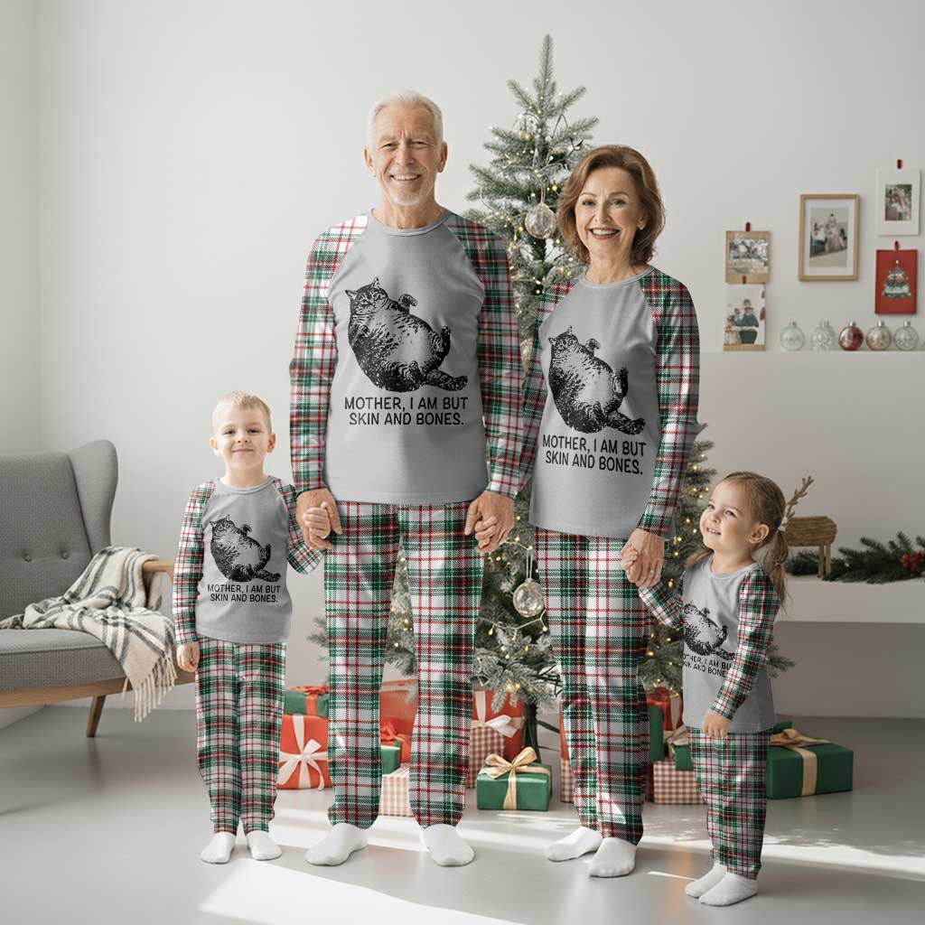 Funny Fat Cat Meme Plaid Pajama Set Mother I Am But Skin and Bones Sarcastic Feline Humor - Wonder Print Shop
