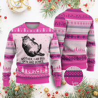Funny Fat Cat Meme Ugly Christmas Sweater Mother I Am But Skin and Bones Sarcastic Feline Humor - Wonder Print Shop