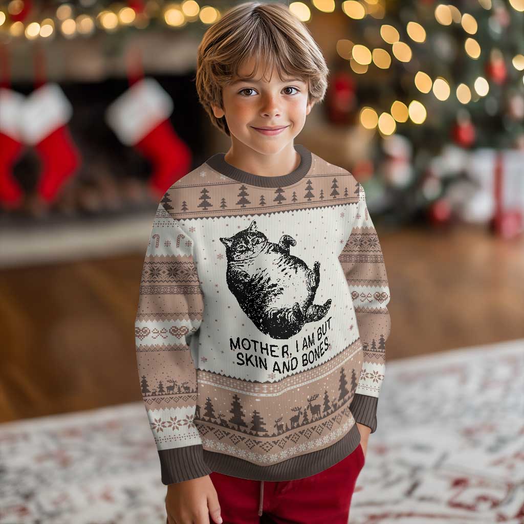 Funny Fat Cat Meme Ugly Christmas Sweater Mother I Am But Skin and Bones Sarcastic Feline Humor - Wonder Print Shop