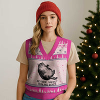Funny Fat Cat Meme V-Neck Knit Sweater Vest Mother I Am But Skin and Bones Sarcastic Feline Humor - Wonder Print Shop