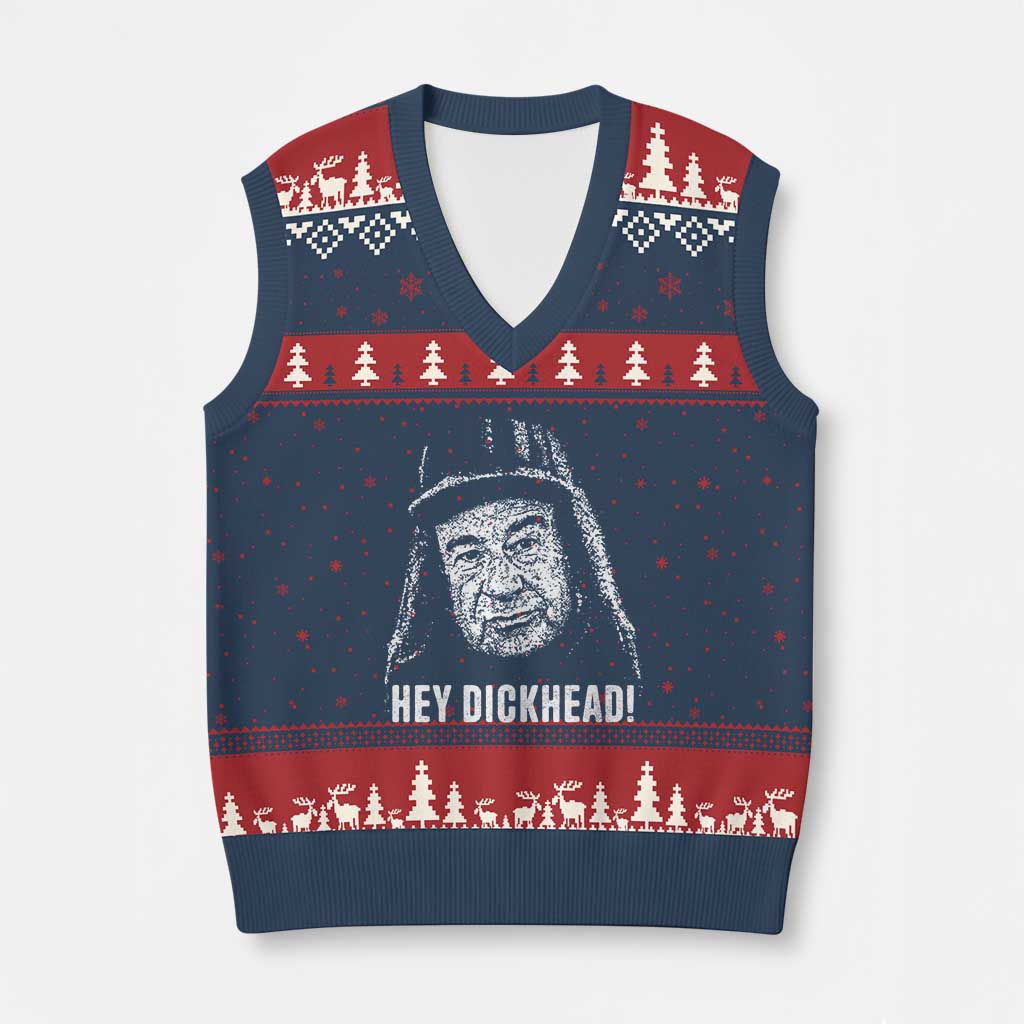 Hey Dckhead Grumpy Old Man Humor V-Neck Knit Sweater Vest Jerk Sarcastic Comedy