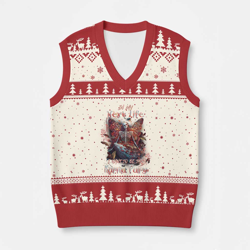 Gothic Skeleton Fairy V-Neck Knit Sweater Vest In My Next Life I Want To Be The Karma Fairy Butterfly Aesthetic - Wonder Print Shop
