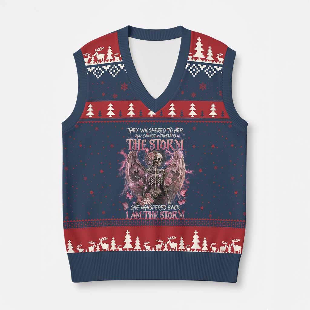 Gothic Skeleton Fairy V-Neck Knit Sweater Vest She Whispered Back I Am The Storm Dark Angel - Wonder Print Shop