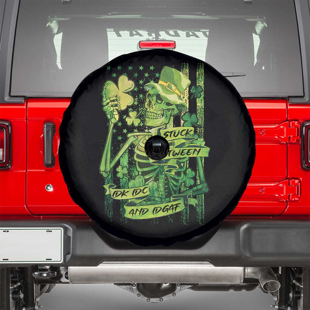 Irish Skeleton Spare Tire Cover Stuck Between IDK IDC And IDGAF St Patrick's Day Green Flag Skull