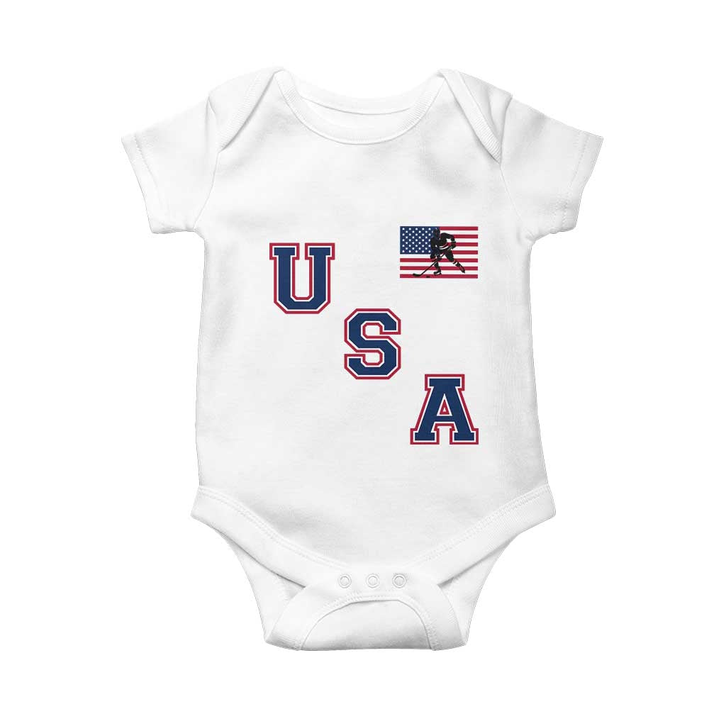 USA Flag Hockey Baby Onesie Patriotic Ice Hockey Team Fan Vintage Throwback