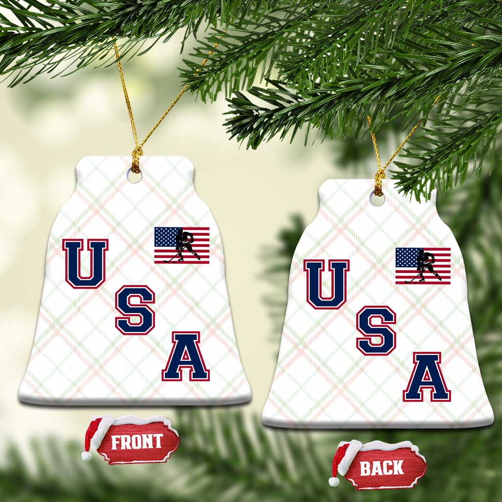 USA Flag Hockey Ceramic Ornament Patriotic Ice Hockey Team Fan Vintage Throwback - Wonder Print Shop