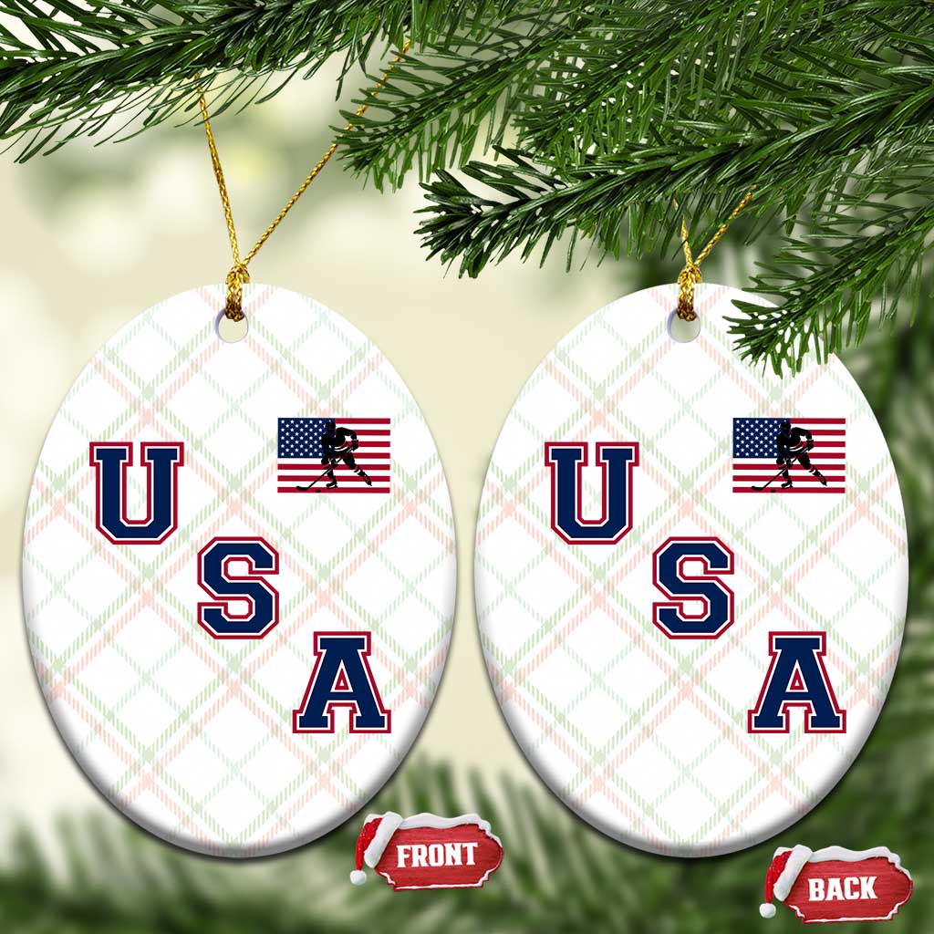 USA Flag Hockey Ceramic Ornament Patriotic Ice Hockey Team Fan Vintage Throwback - Wonder Print Shop