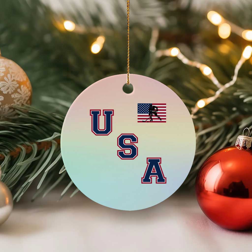 USA Flag Hockey Ceramic Ornament Patriotic Ice Hockey Team Fan Vintage Throwback - Wonder Print Shop