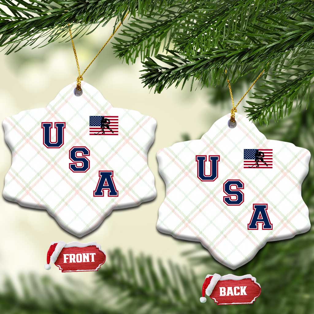 USA Flag Hockey Ceramic Ornament Patriotic Ice Hockey Team Fan Vintage Throwback - Wonder Print Shop