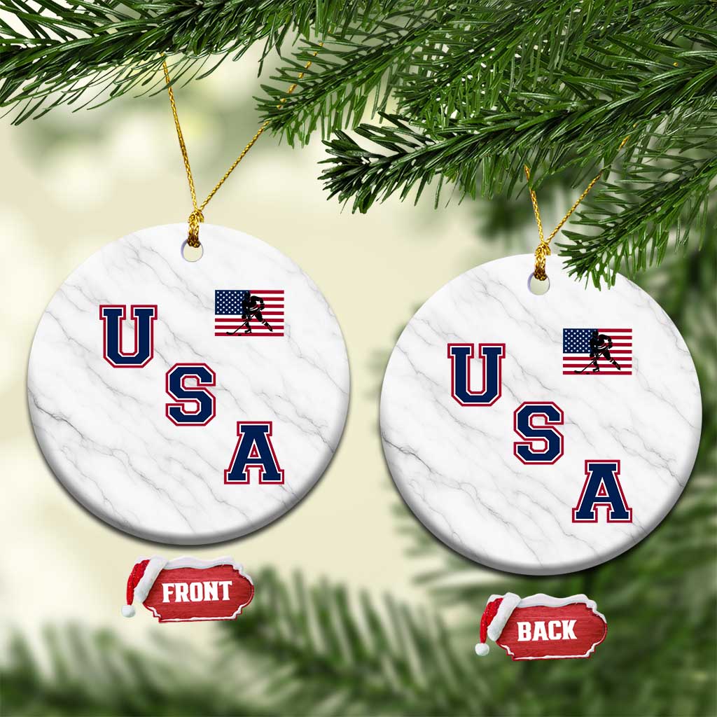 USA Flag Hockey Ceramic Ornament Patriotic Ice Hockey Team Fan Vintage Throwback - Wonder Print Shop
