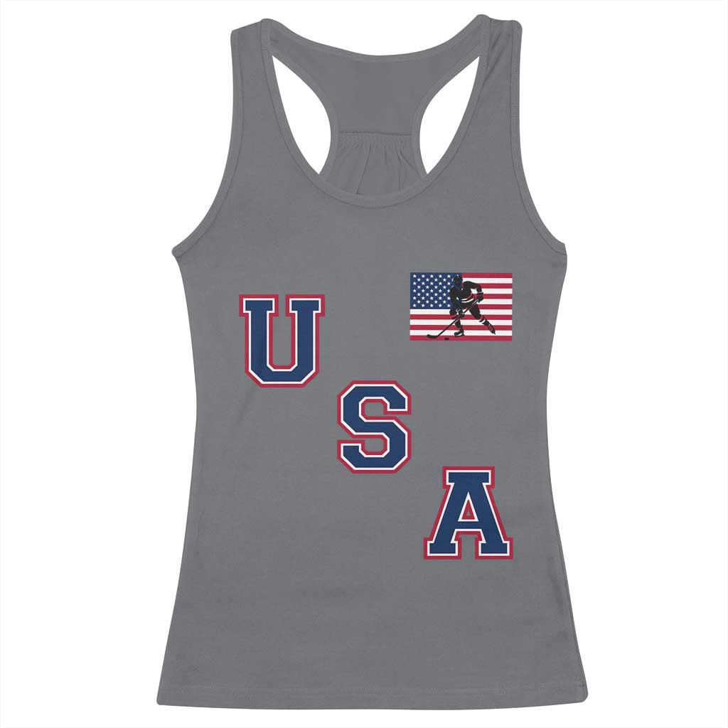 USA Flag Hockey Racerback Tank Top Patriotic Ice Hockey Team Fan Vintage Throwback