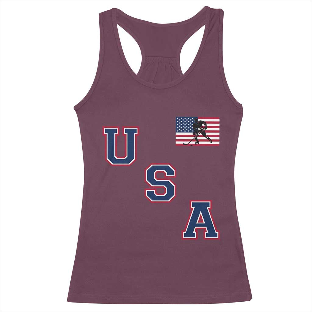 USA Flag Hockey Racerback Tank Top Patriotic Ice Hockey Team Fan Vintage Throwback