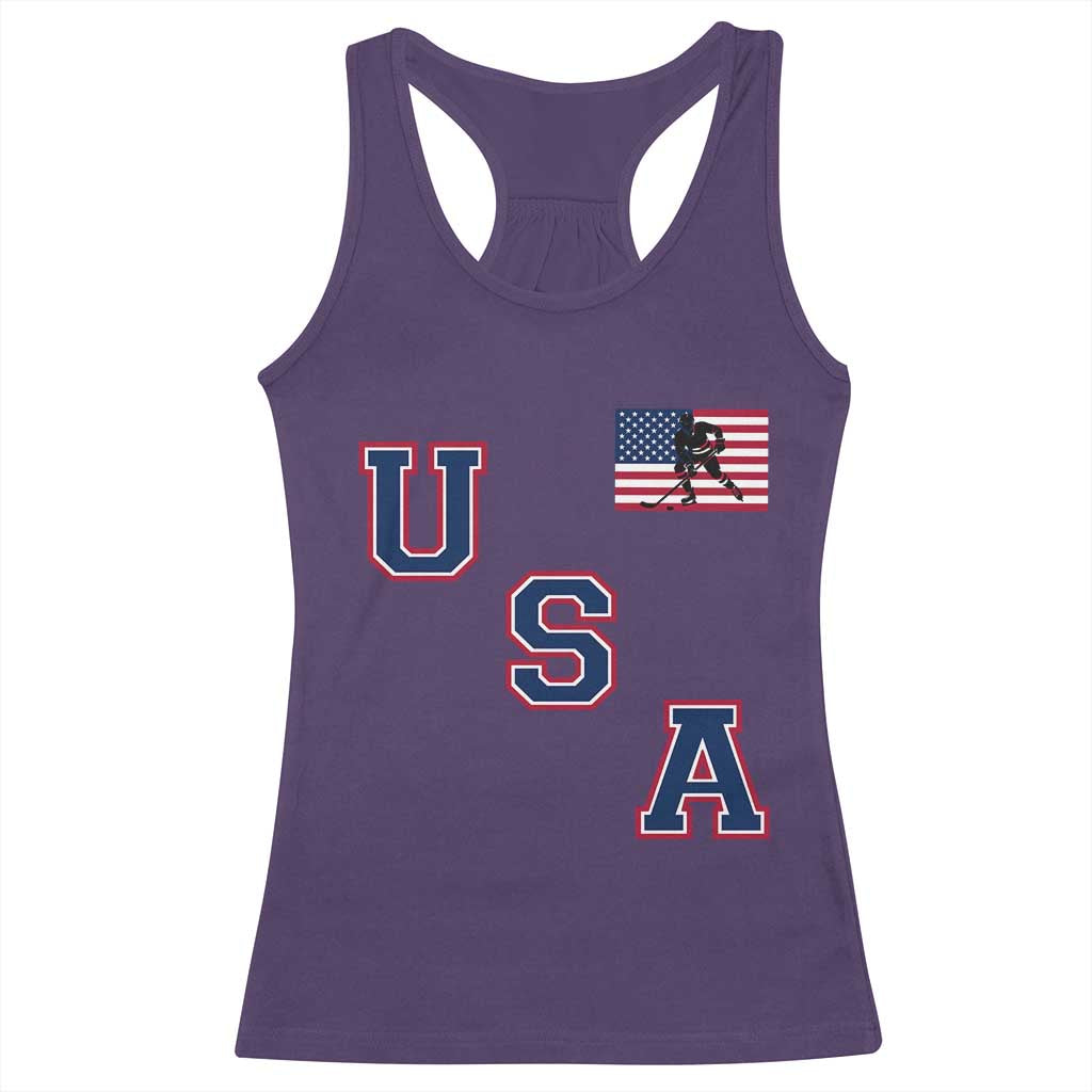 USA Flag Hockey Racerback Tank Top Patriotic Ice Hockey Team Fan Vintage Throwback