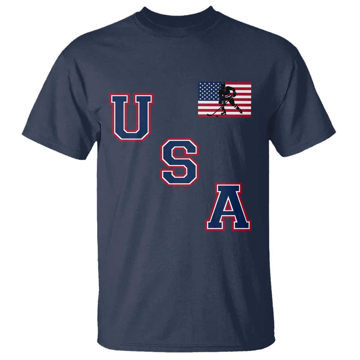 USA Flag Hockey T Shirt Patriotic Ice Hockey Team Fan Vintage Throwback
