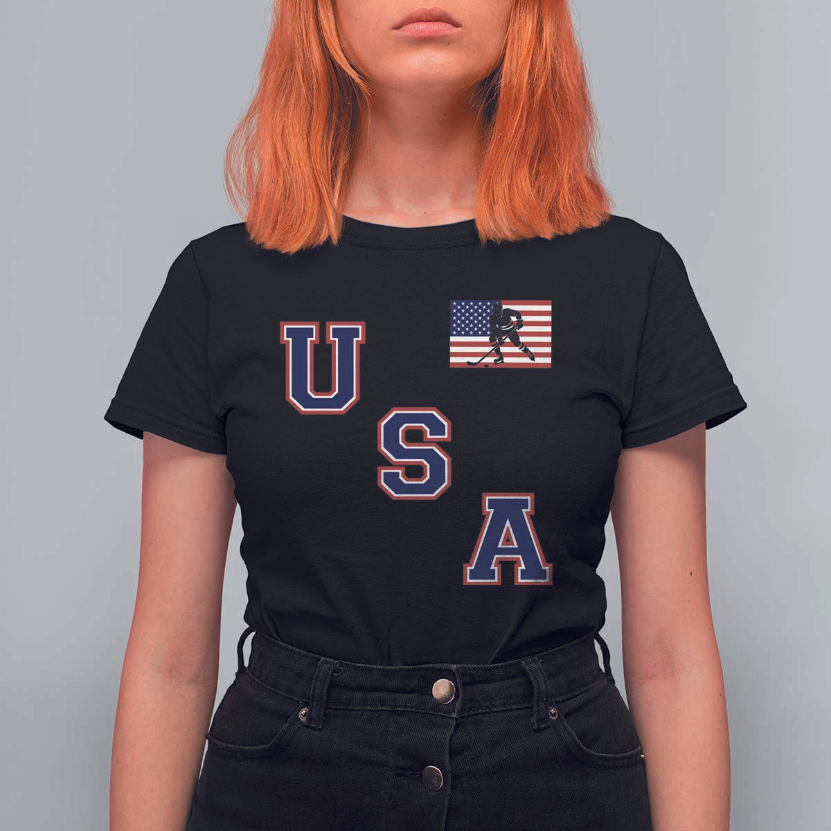 USA Flag Hockey T Shirt For Women Patriotic Ice Hockey Team Fan Vintage Throwback