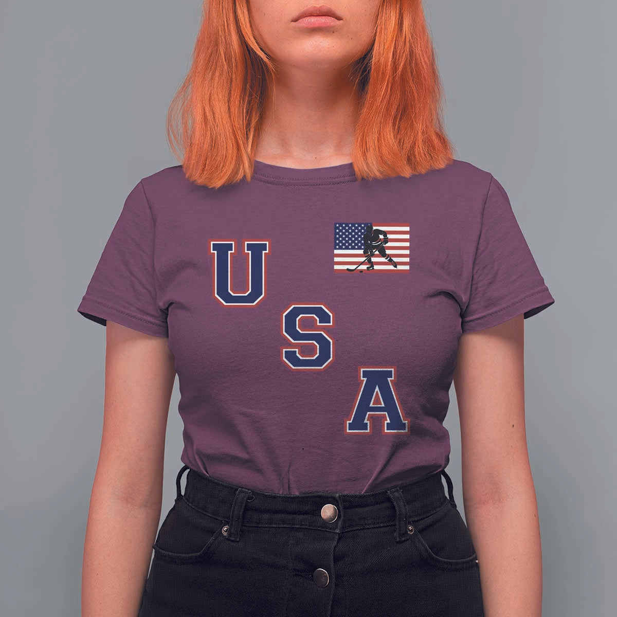 USA Flag Hockey T Shirt For Women Patriotic Ice Hockey Team Fan Vintage Throwback