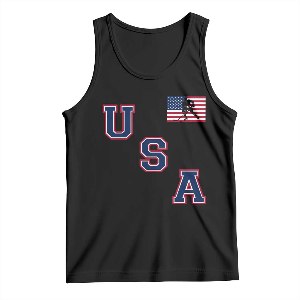 USA Flag Hockey Tank Top Patriotic Ice Hockey Team Fan Vintage Throwback
