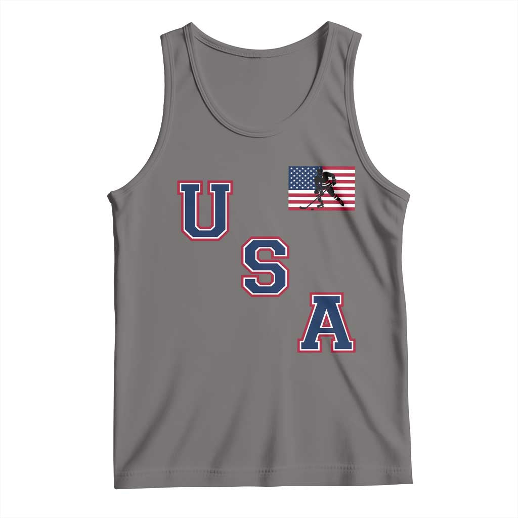 USA Flag Hockey Tank Top Patriotic Ice Hockey Team Fan Vintage Throwback