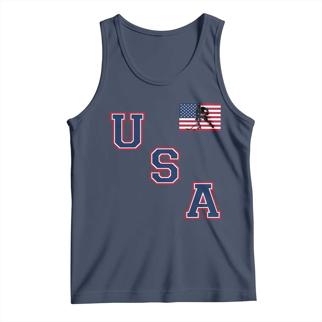 USA Flag Hockey Tank Top Patriotic Ice Hockey Team Fan Vintage Throwback
